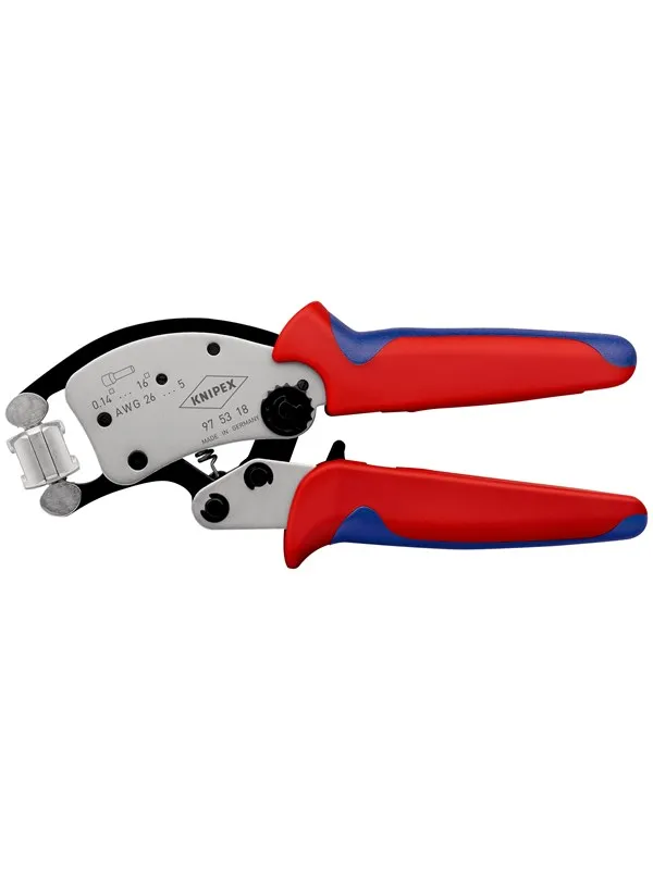 KNIPEX Twistor®16, Selvjusterende presstang for endehylser, med dreibart presshode