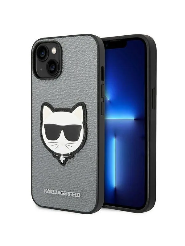 Karl Lagerfeld Saffiano Choupette Head Patch case for iPhone 14 Plus - silver