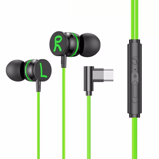 USB - C øretelefoner med mikrofon magnetiske in - ear spillhodetelefoner - grønn