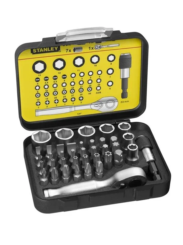 Stanley Set Of 39 1/4" Drive Bits (25mm) + 1 Magnetic Bit Holder With Lock Ring
