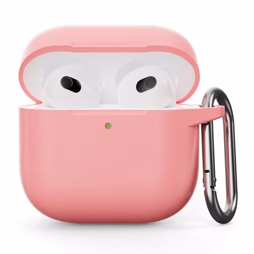 For AirPods 4 silikonetui integrert Bluetooth-hodetelefondeksel med krok - rosa