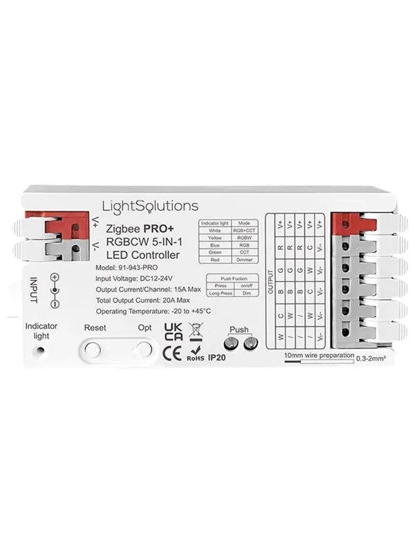 Light Solutions ZigBee Pro+ RGBCW 5-in-1 LED Controller - 12/24V