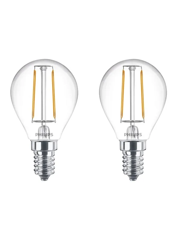 Philips LED-lyspære Classic Mini-ball 2W/827 (25W) Clear 2-pack E14