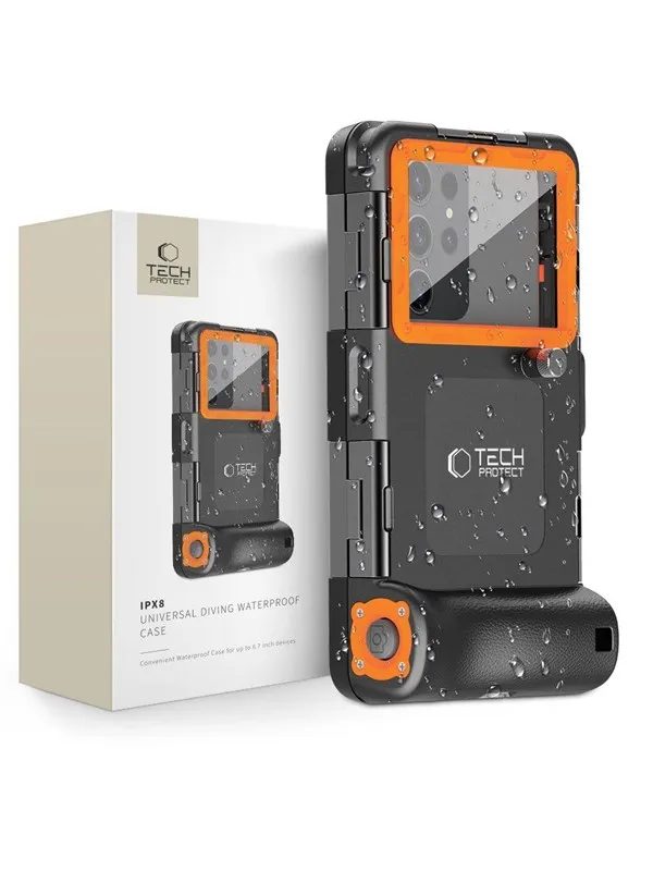 Tech-Protect Waterproof Case IPX8 Waterproof for Smartphones 4.7-6.7" - Black/Orange