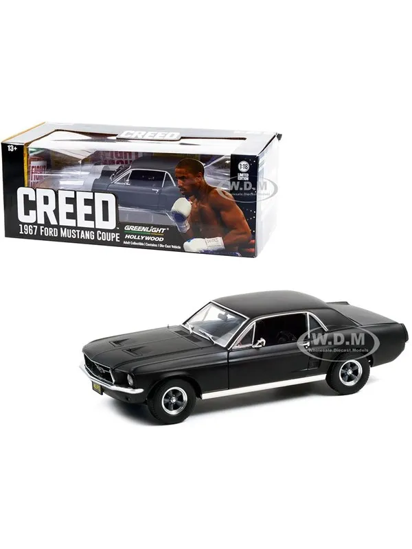Greenlight 1967 Ford Mustang Coupe Matt Black Adonis Creeds Creed 2015 Movie 1:18 Scale Diecast Model Car