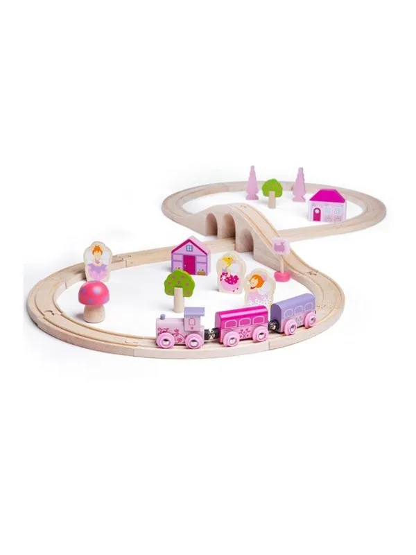 Bigjigs Wooden Train Set - Pink 40pcs.