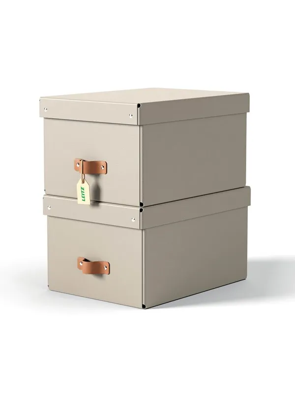 Leitz  Puro oppbevaringsboks med lokk, medium, 17L, 100 % resirkulert kartong, pakke med 2,beige