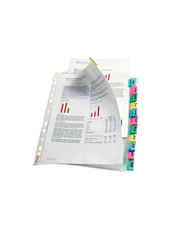 Esselte - divider - 12 parts - for A4 Maxi - capacity: 30 sheets - tabbed - clear glass