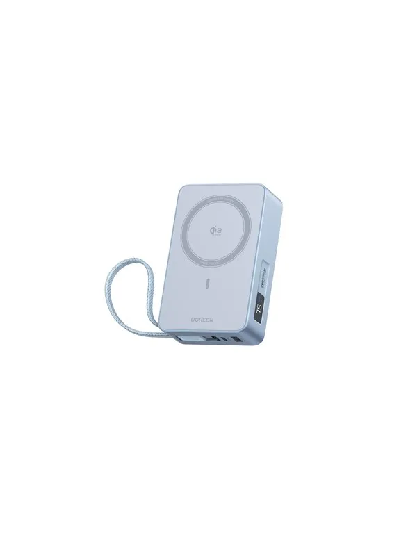 UGREEN MagFlow Qi2.2 25 W Magnetic Wireless Powerbank with Retractable Cable Nødlader - Sølv - 20000 mAh
