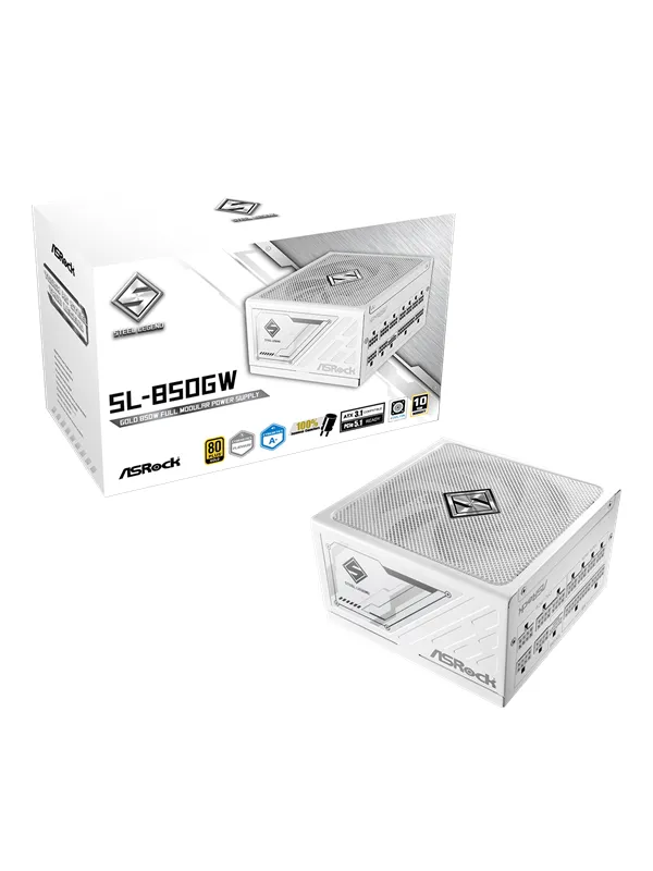 ASRock SL-850GW Strømforsyning (PSU) - 850 Watt - 135 mm - ATX 3.1 - 80 Plus Gold sertifisert