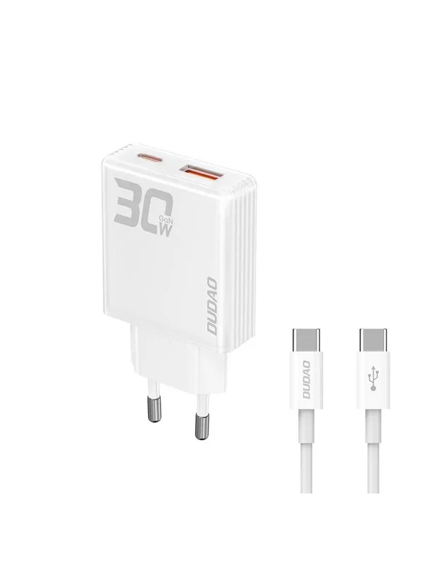 Dudao GaN  A30EUT 30W USB-A / USB-C Wall Charger + USB-C - USB-C Cable - White