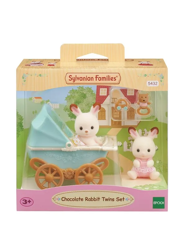 Sylvanian Families Sett med Sjokoladekanin-tvillingene (barnevogn)