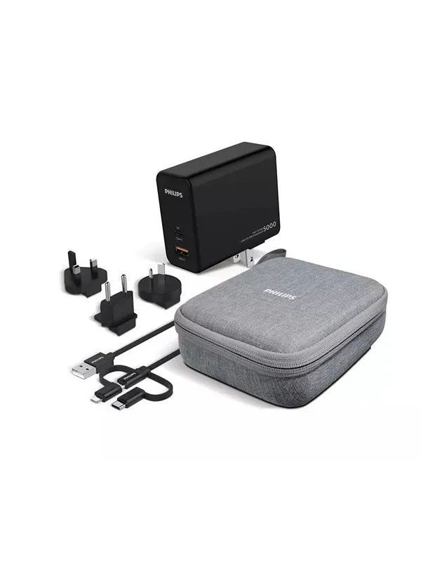 Philips Reiseadapter og Powerbank - 5000mAH - QC 3.0 & PD  (inkl. USB-A - USB-C/Lynkabel)