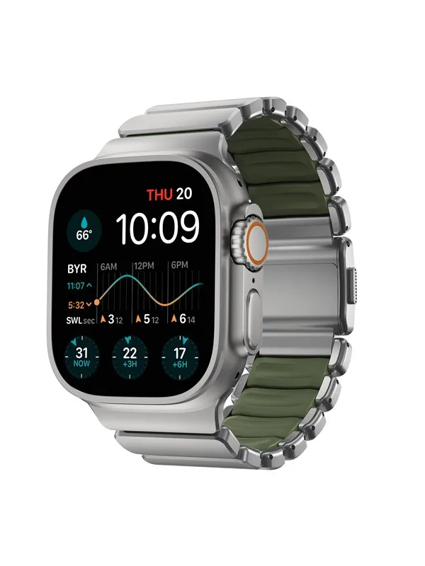 Nomad Stratos Band Natural Titanium Forest Green FKM - Apple Watch 45/46/49mm