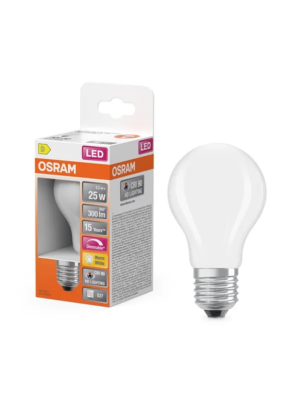 Osram LED-lyspære LED Comfort standard frosted 300lm 2.2W/927 (25W) dimmable E27