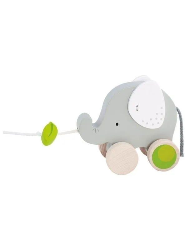 Goki Wooden Pull Animal Elephant with Leaf