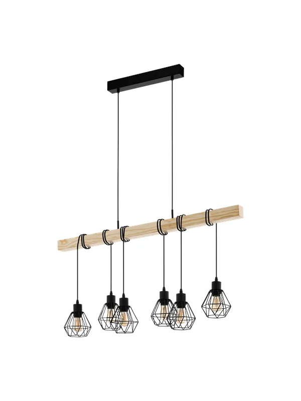 EGLO TOWNSHEND 5 long table pendant black/wood