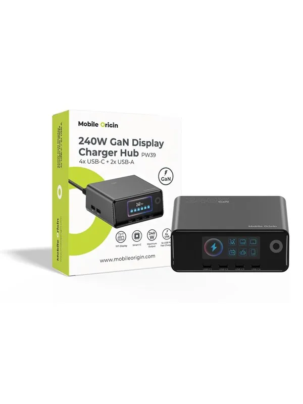 Mobile Origin 240W GaN Display Charger Hub PW39 - 4x USB-C + 2x USB-A