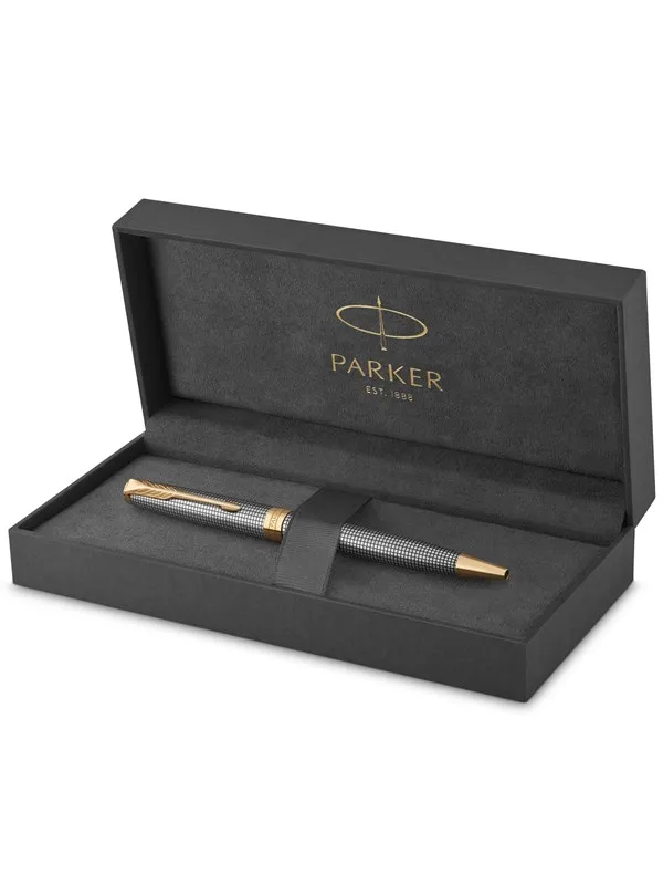 Parker Sonnet Ballpoint Pen | Chiselled Silver with Gold Trim | Medium Point Black Ink | Gift Box