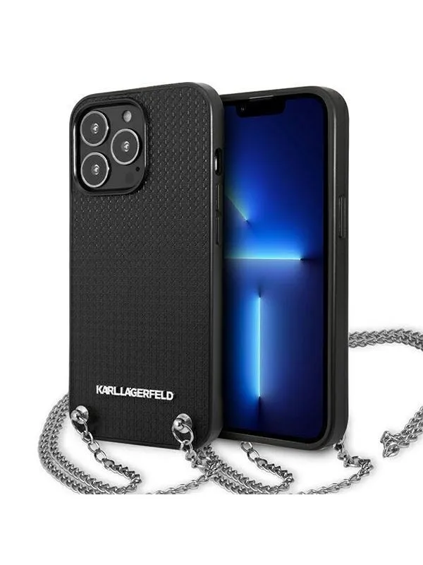 Karl Lagerfeld Leather Textured and Chain Case for iPhone 13 Pro Max 6.7" - Black