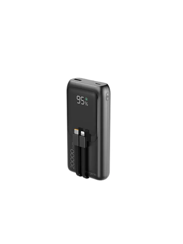 Gembird 20 W Fast charging power bank with integrated cables Nødlader - Svart - 20000 Ah