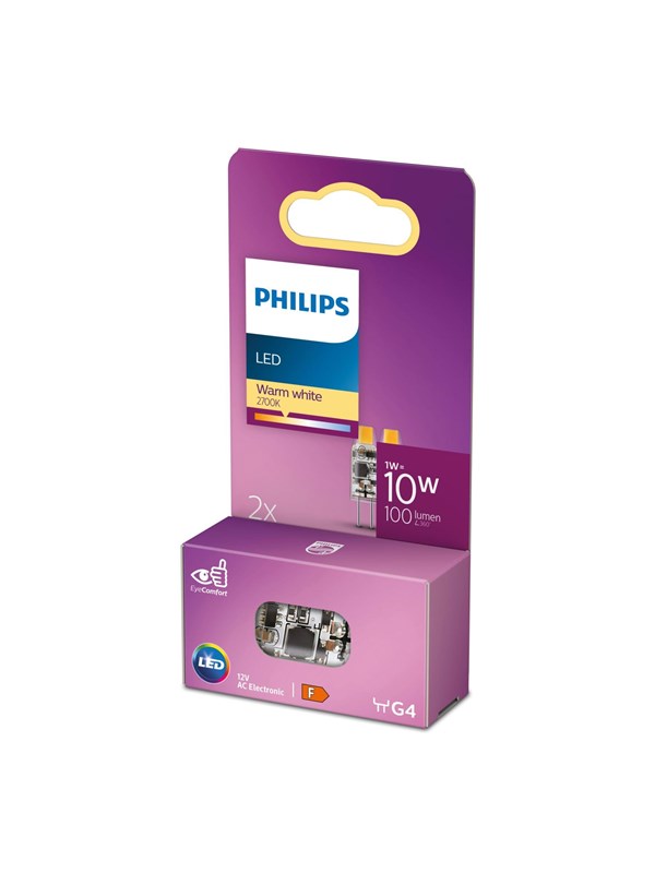 Philips LED-lyspære Spot 1W/827 (10W) 2-pack G4