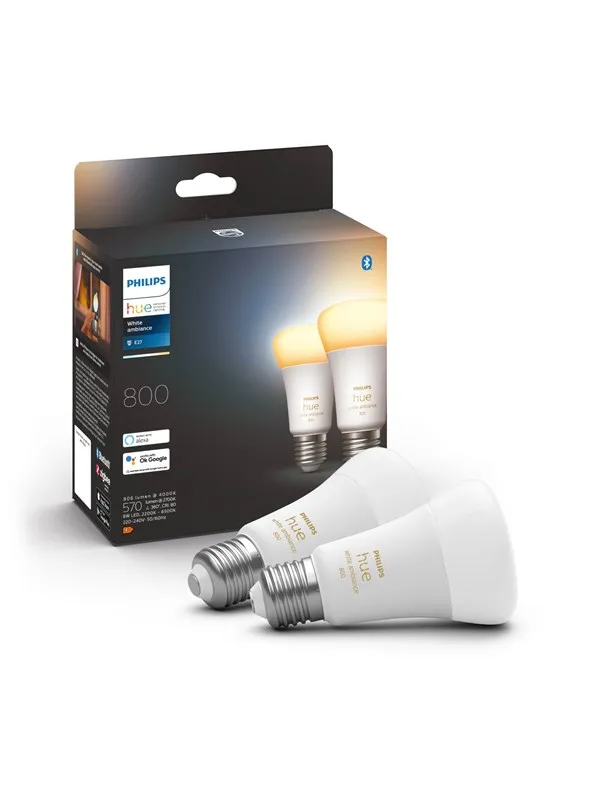 Philips Hue White Ambiance A60 E27 806 Lumen - 2-pakning
