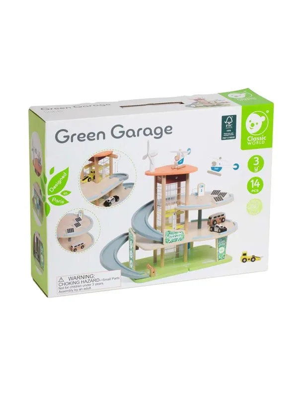 Classic World Wooden Sustainable Garage with Accessories 19pcs.
