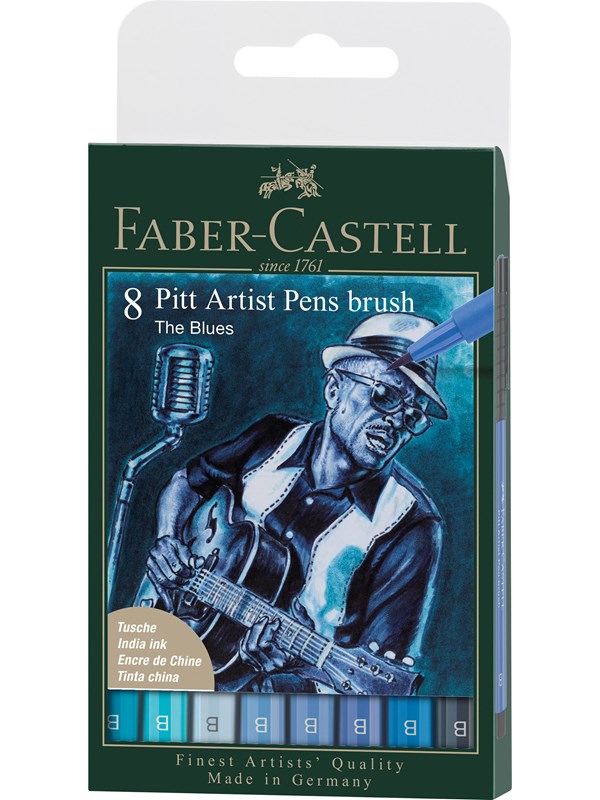 Faber-Castell India ink Pitt Artist Pen Blues 8ct