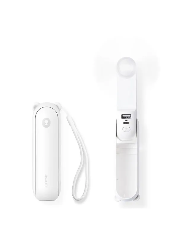 Jisulife Handheld Fan Life8 Plus Portable USB Fan with Power Bank Function 4500mAh and Flashlight - White Nødlader - Hvit - 4500 mAh
