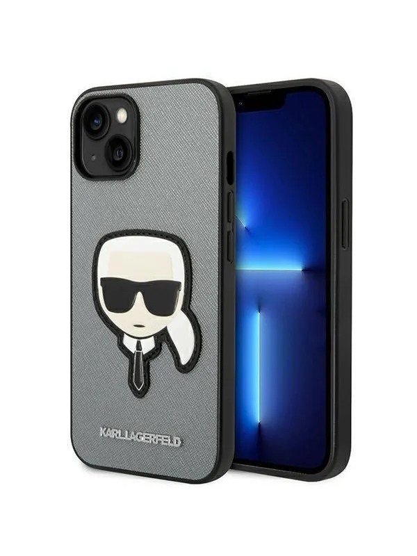 Karl Lagerfeld Saffiano Karl's Head Patch case for iPhone 14 Plus - silver