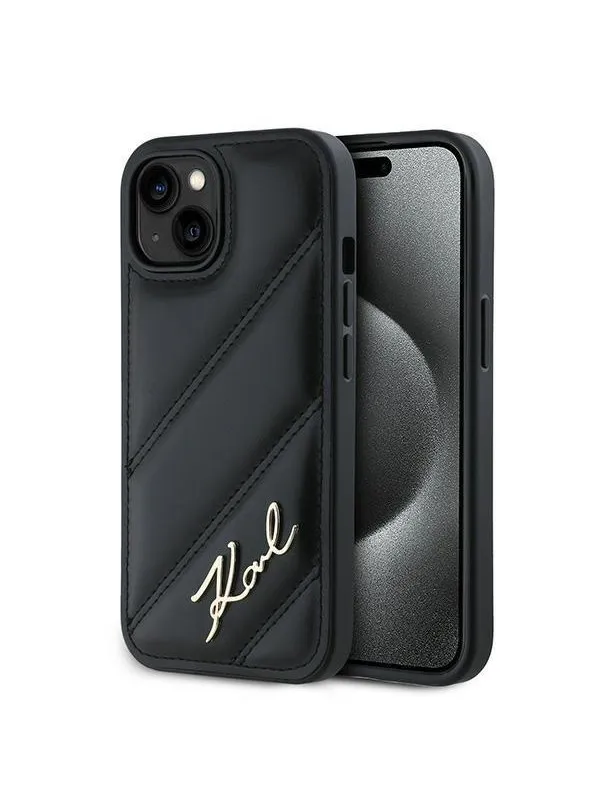 Karl Lagerfeld Diagonal Quilted Script case for iPhone 15 / 14 / 13 - black