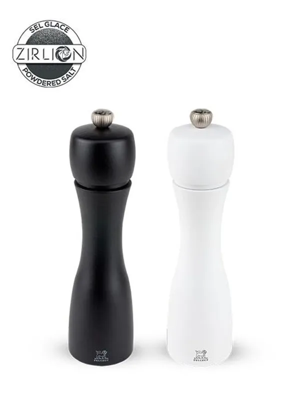 Peugeot Tahiti Set of Manual Salt and Pepper Mills in Wood Black and White 20cm