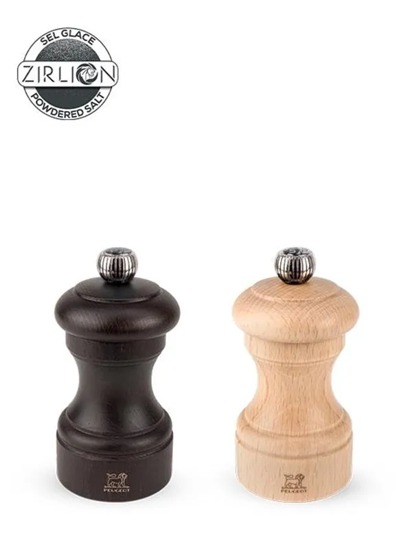 Peugeot Bistro Set of Manual Salt and Pepper Mills in Wood Chocolate and Natural 10 cm