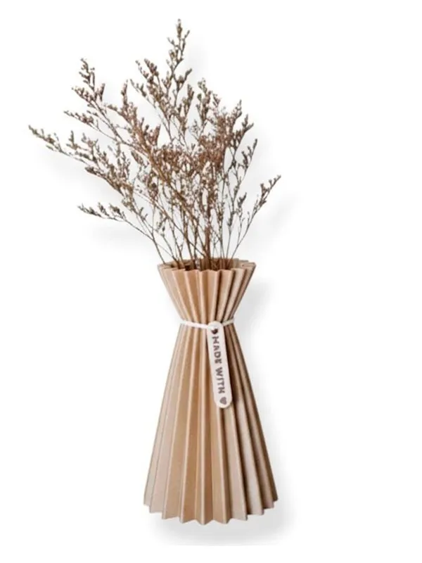 Simiu SLOZENA - Pleated Vase - 20 cm - Wood Look - Sand