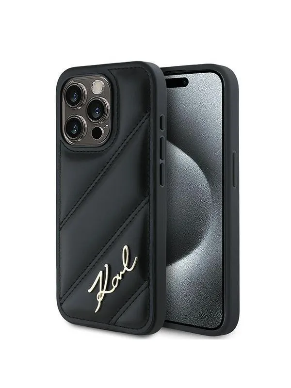 Karl Lagerfeld Diagonal Quilted Script case for iPhone 15 Pro - black