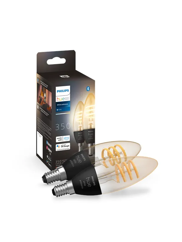 Philips Hue White Ambiance E14 Filament Candle 2-Pack