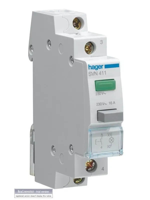 Hager Latching 1no pushbutton + green led 230v