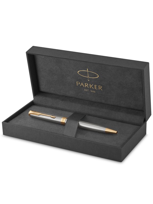Parker Sonnet Ballpoint Pen | Stainless Steel with Gold Trim | Medium Point Black Ink | Gift Box