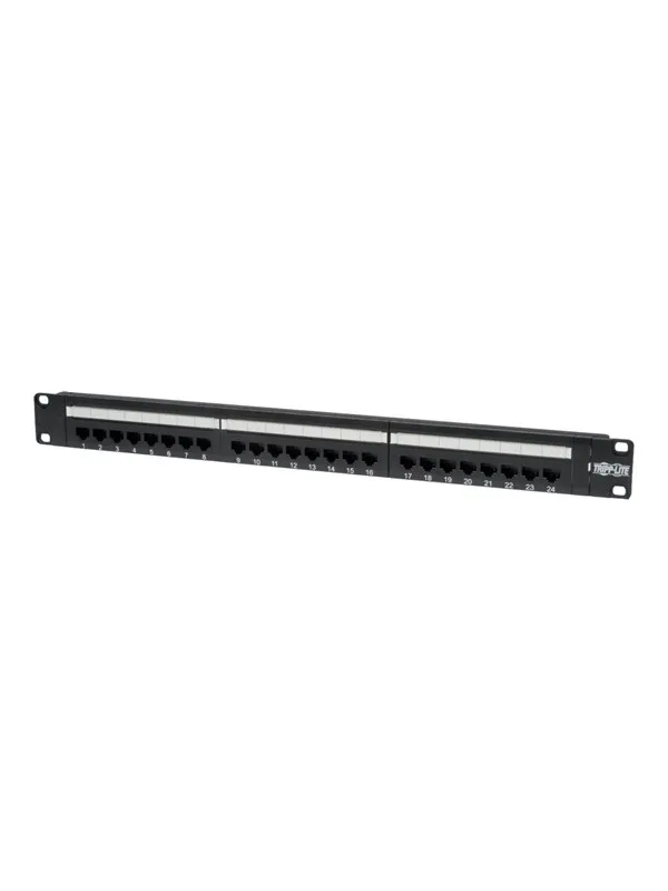 Tripp Lite 24-Port Cat6 Cat5 Patch Panel Feed Through Rackmount 568A/B RJ45 1URM TAA - patch panel - 1U - 19"