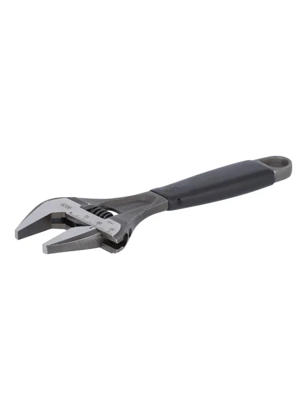 BAHCO ERGO™ Central Nut Wide Opening Jaw Adjustable Wrench with Rubber Handle and Phosphate Finish