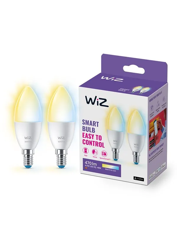 WiZ Tunable C37 E14 Smart Candle Bulb 2-pack - Dimbar varm til kald hvit LED