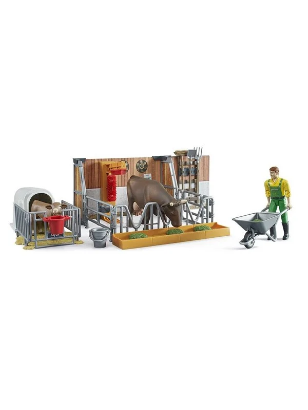 Bruder Bworld Cow and Calf barn with farmer