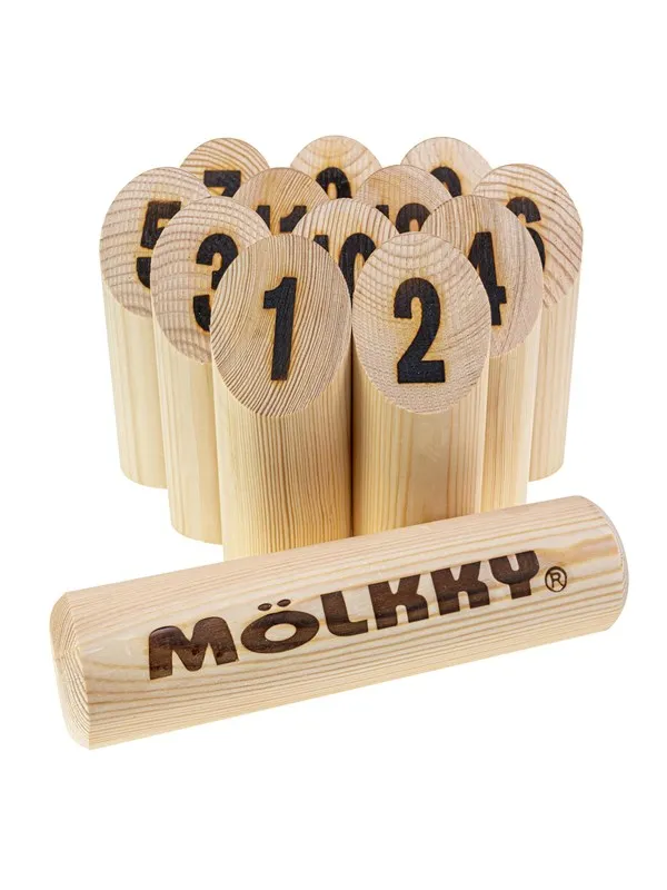 Molkky GO Pinewood Throwing Game with 12 Cones