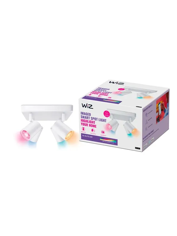 WiZ Imageo 4x Justerbar Smart Spot med Firkantet Plate, Dimbar LED, Justerbar Hvit og Farge