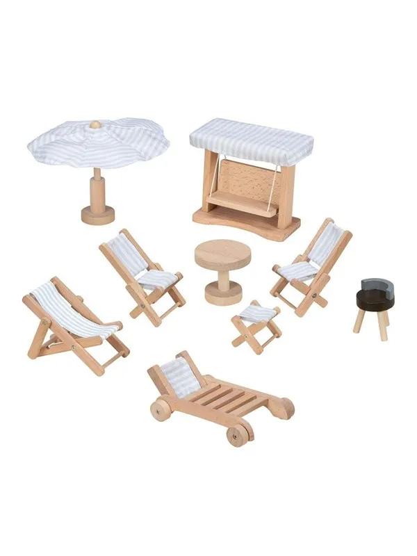 Goki Wooden Doll Furniture Garden Furniture 9 pieces.
