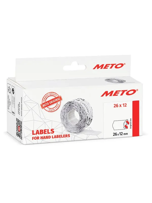METO Prisetiketter, 26x12mm, hvit, 6rl/1000
