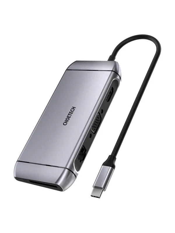 Choetech 9-in-1 4K HDMI 100W PD and USB 3.0 USB-C Hub Gray USB-hub - USB 3.0 - 9 porter - Grå