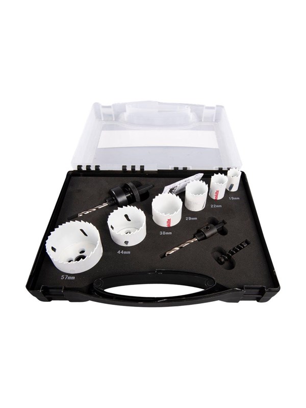 Makita hole saw set - for wood metal plastic aluminium non-ferrous metal plywood steel softwood hardwood copper brass mild steel plasterboard - 6 pieces