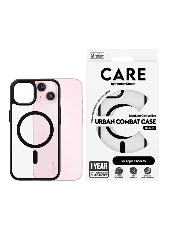 CARE by PanzerGlass Flagship Case Transparent Urban Combat w. Black MagSafe iPhone 15